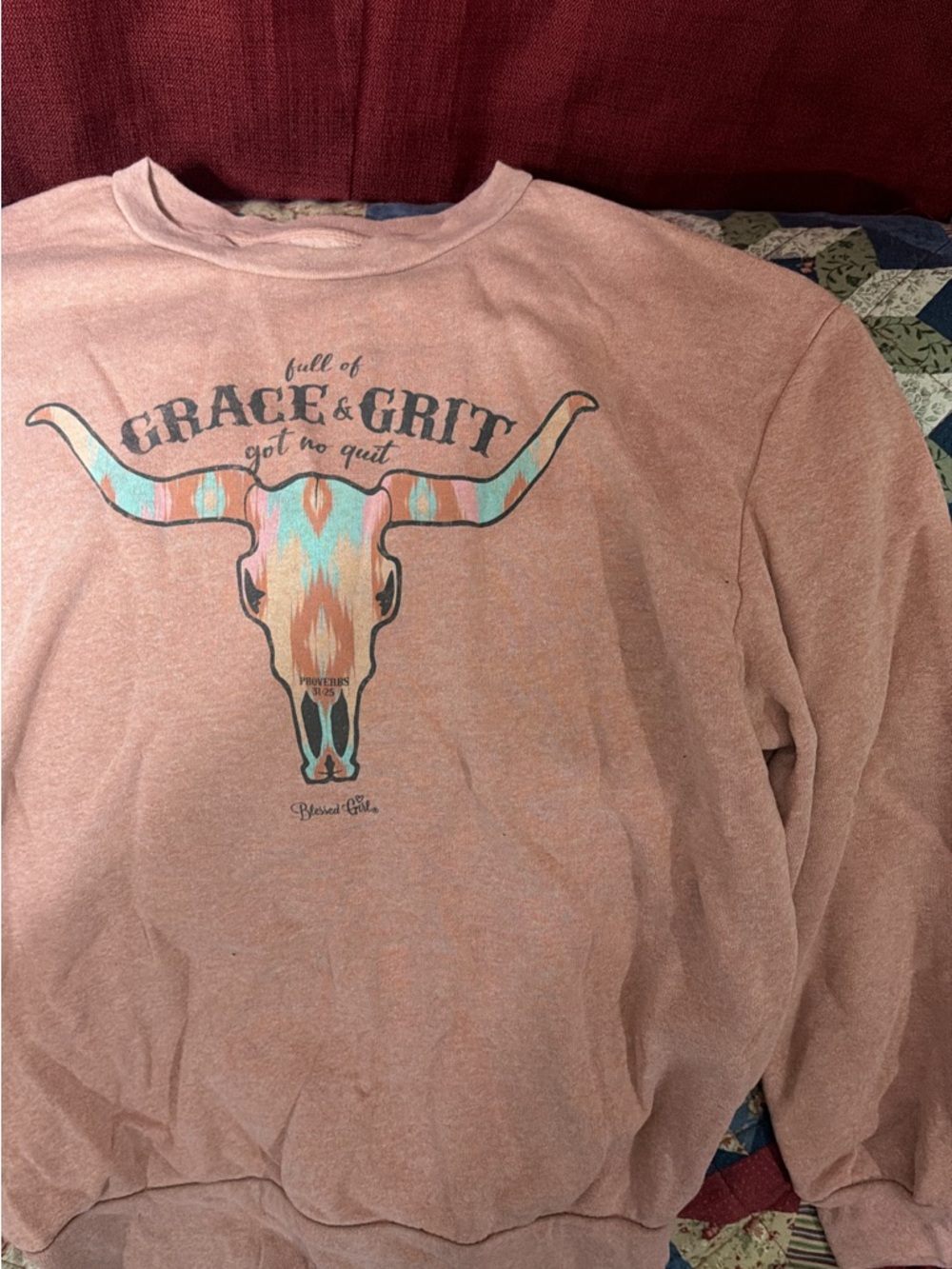 Grace & Grit Longhorn Graphic Pullover - Rust with Turquoise Accent